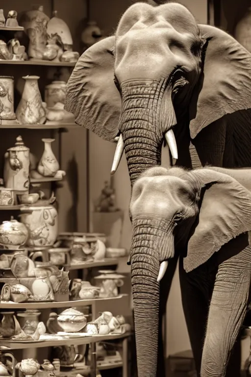 Image similar to photography of an elephant in a porcelain shop, cgsociety,