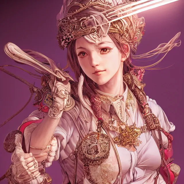 Image similar to the portrait of neutral good colorful female cleric bard as absurdly beautiful, gorgeous, elegant, skinny gravure idol, an ultrafine hyperdetailed illustration by kim jung gi, irakli nadar, intricate linework, sharp focus, bright colors, octopath traveler, final fantasy, unreal engine 5 highly rendered, global illumination, radiant light, detailed and intricate environment