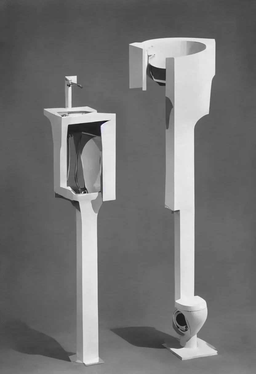 Prompt: futuristic readymade upside don urinal by Marcel Duchamp, simple readymade object on a pedestal, courtesy of Centre Pompidou, archive photography by Richard Avedon