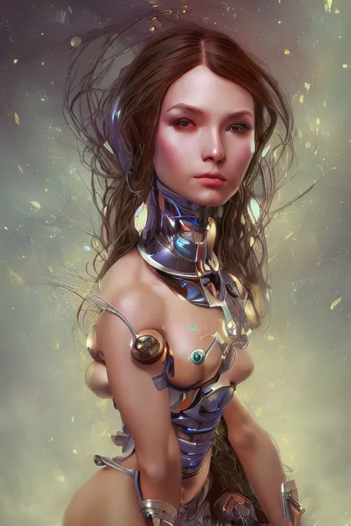 Image similar to beautiful young maiden cyborg, highly detailed, artstation, concept art, sharp focus, illustration, art by artgerm and Gustav Klimt