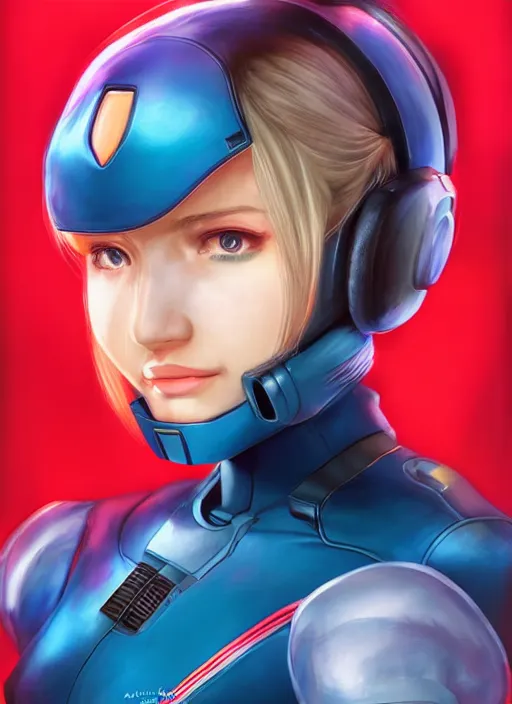 Prompt: beautiful portrait of a stunning pilot who looks like Zero Suit Samus , character design by Ross Tran, detailed, soft lighting