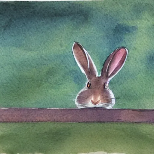 Prompt: a rabbit standing on a bridge, fishing, realistic watercolour