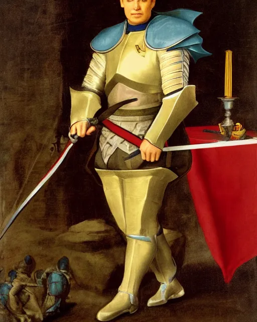 Image similar to a knight of the round table in starfleet uniform, by agnolo bronzino