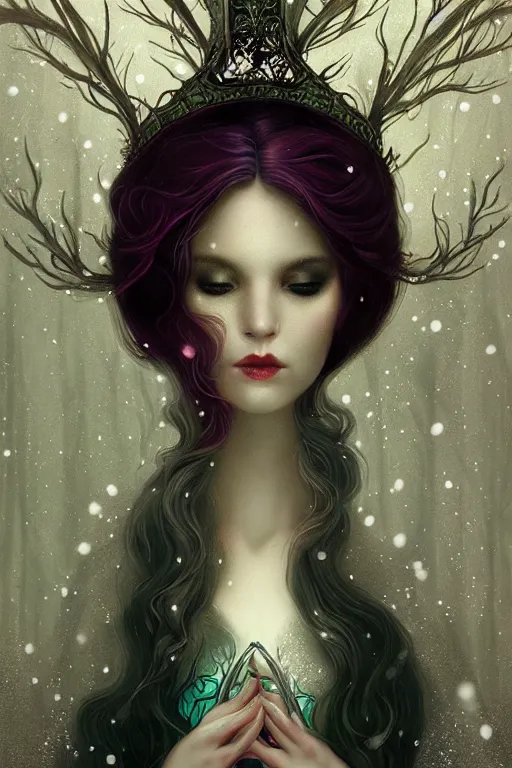 Image similar to jeweled Crown, other worldly, fairy winter court, snow, art nouveau, by Anato Finnstark, Tom Bagshaw, Brom