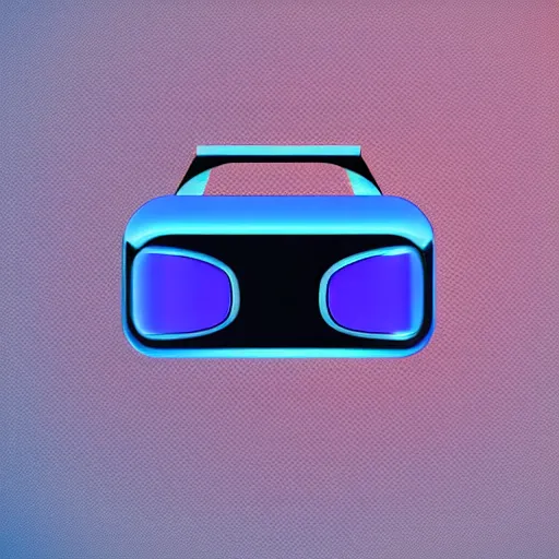 Prompt: icon of a virtual reality headset in light blue metallic iridescent, 3D render isometric perspective on dark background