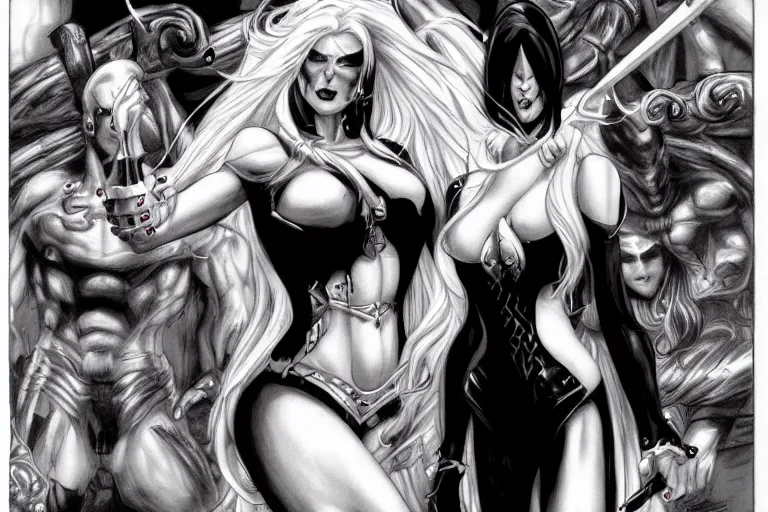 Image similar to character Lady Death from Lady Death comicbook (1993 – 1995), trending on art station, fantasy,