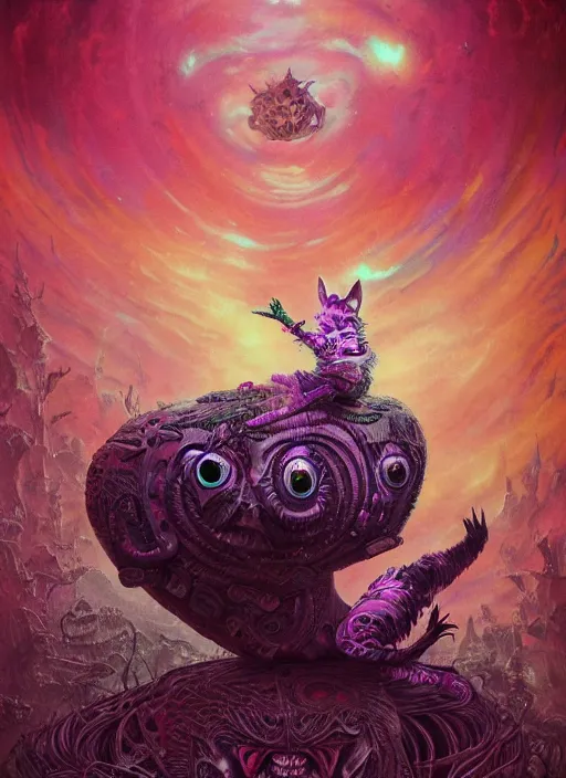 Image similar to cheshire cat, aztec god, alien, highly detailed, cinematic, 8 k, by megan duncanson, benjamin lacombe, adrian borda, stanley artgermm, tom bagshaw, craig mullins, carne griffiths, ayami kojima, beksinski, giger, trending on deviantart, hyper detailed, horror, full of colour