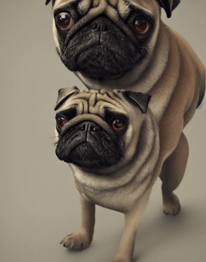 Image similar to a pug dog morphed with Boris the animal, intricate artwork by artstation. octane render, cinematic, hyper realism, 8k, depth of field.