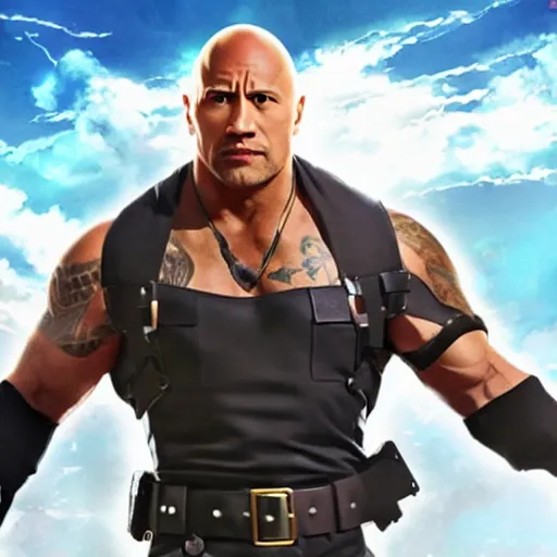 Prompt: cute dwayne the rock johnson in sword art online movie poster raytracing