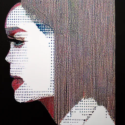 Image similar to woman seen in profile, made out of microsoft excel chart lines and graphs, white background, simple, sandra chevrier, rik oostenbroek