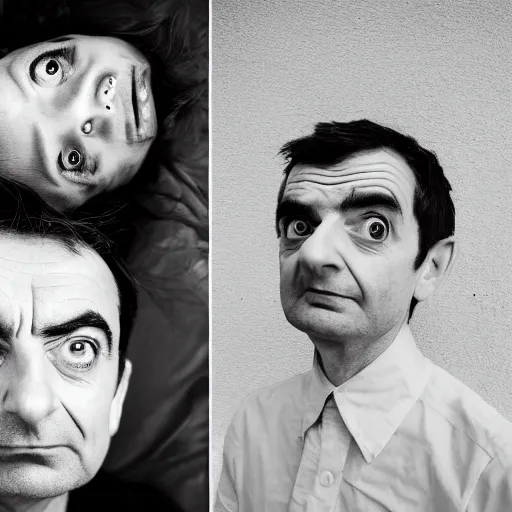 Image similar to A portrait mr bean elizabeth teams up with a teenage mr bean, perfect faces, 50 mm, award winning photography