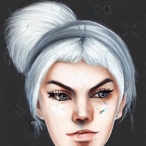 Image similar to a girl with white hair in a hairbun, by acatcie