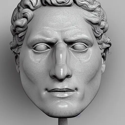 Prompt: 3 d renaissance statue head with a neon ring around the head, highly detailed