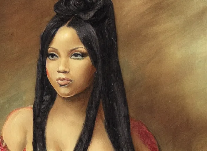 Prompt: romanticism painting of nicki minaj during the french revolution