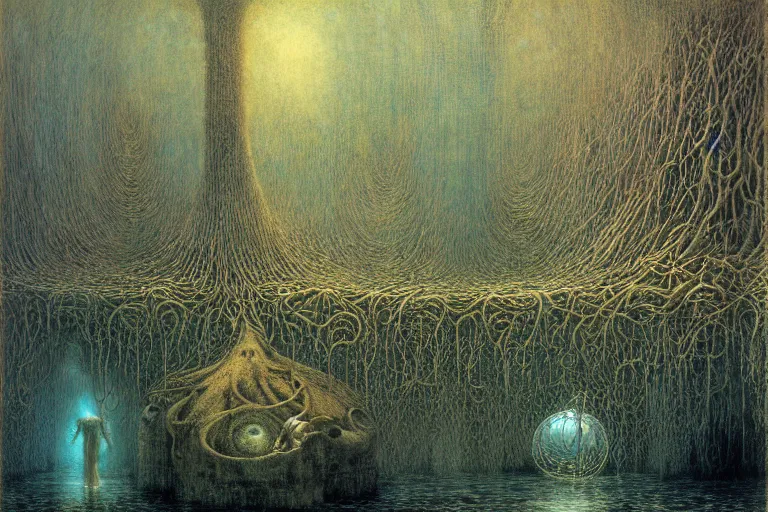 Prompt: underwater labyrinth by jean delville, luis royo, beksinski, grimshaw