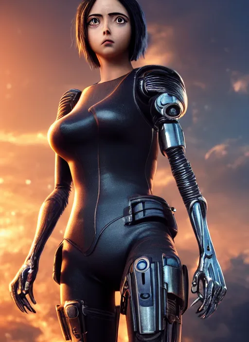 Image similar to Alita Battle Angel, digital animation, trending on artstation, full body portrait, hyper realistic render, 8k