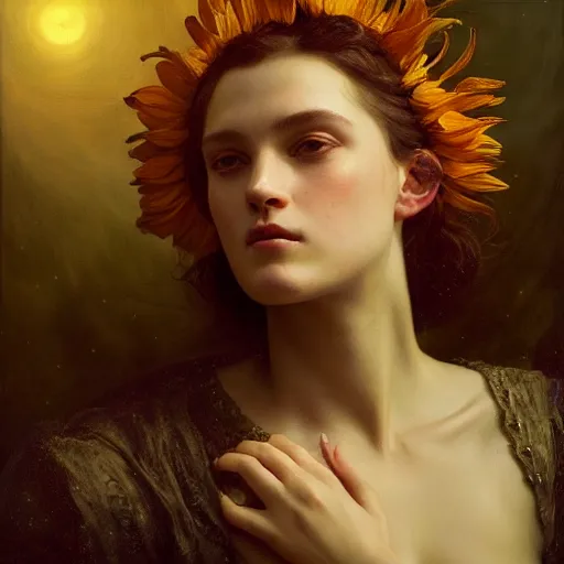 Prompt: highly detailed oil painting | very intricate | cinematic lighting | award - winning | the sunflower field | by roberto ferri, by tom bagshaw, by j. c. leyendecker and klimt, beautiful cinematic light, american romanticism, by austin osman spare, artstation, cgsociety, official art, octane