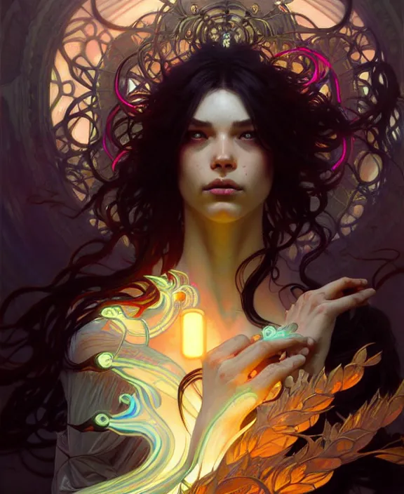 Image similar to a whirlwind of souls ushing inside the metaverse, half body, glowin eyes, d d, fantasy, intricate, elegant, highly detailed, colorful, vivid color, digital painting, artstation, concept art, art by artgerm and greg rutkowski and alphonse mucha and ruan jia