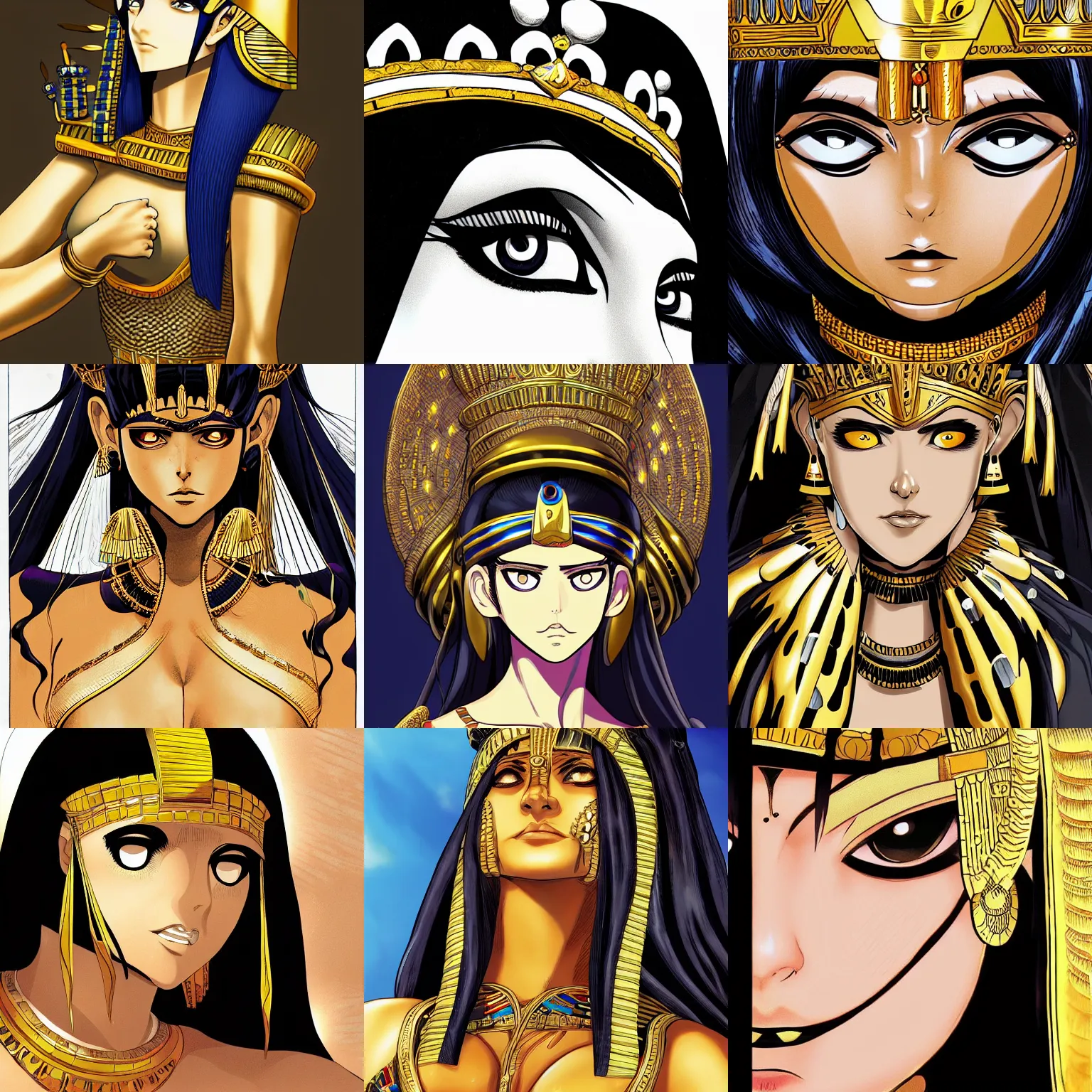 Prompt: close - up of queen cleopatra turned hollow, by tite kubo, manga cover, incredible quality, trending on artstation