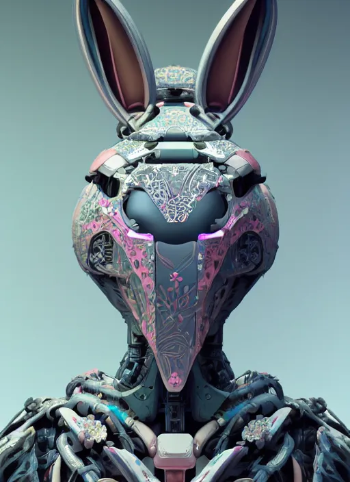 Image similar to symmetry!! portrait of a hybrid robot bunny, floral! horizon zero dawn machine, intricate, elegant, highly detailed, ray tracing, digital painting, artstation, concept art, smooth, sharp focus, illustration, art by artgerm and greg rutkowski and alphonse mucha, 8 k