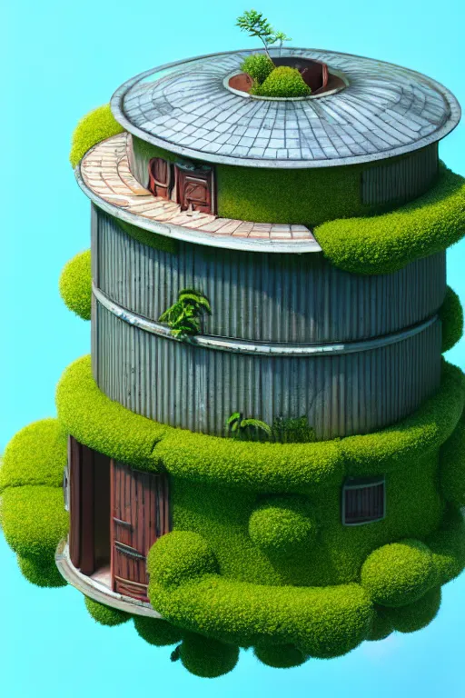 Image similar to cylindrical house, solarpunk, studio ghibli, jean - baptiste monge, octane render, 4 k