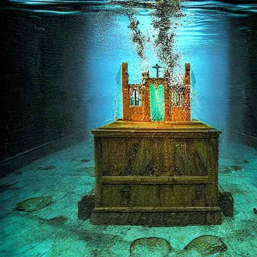 Prompt: underwater church photograph