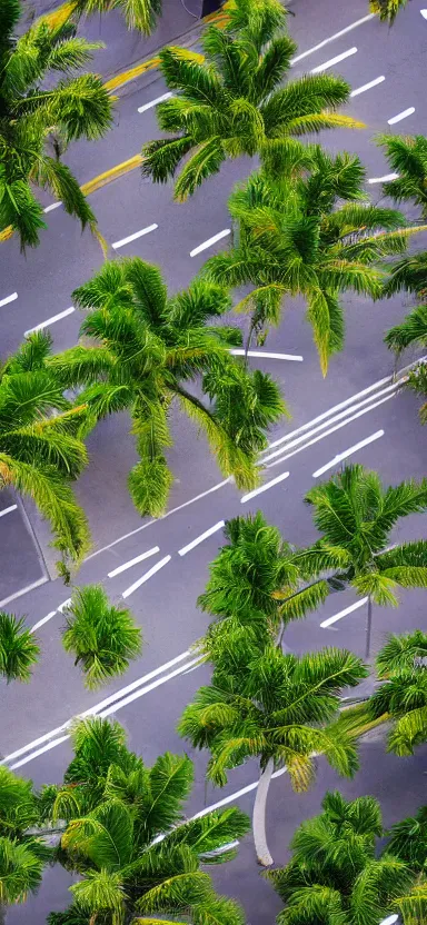 Image similar to aerial photo of sidewalk at palm trees, side shot, by shunji dodo, 8 k resolution, photo, high quality