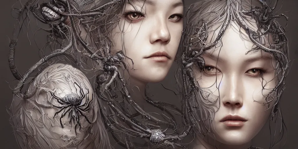 Prompt: hyperrealistic photography of a highly detailed and symmetrical gorgeous nordic female and a gigantic spider in the style of jin kagetsu, james jean and wlop, highly detailed, face symmetry, highly realistic hands, masterpiece, award - winning, sharp focus, intricate concept art, ambient lighting, 8 k, artstation