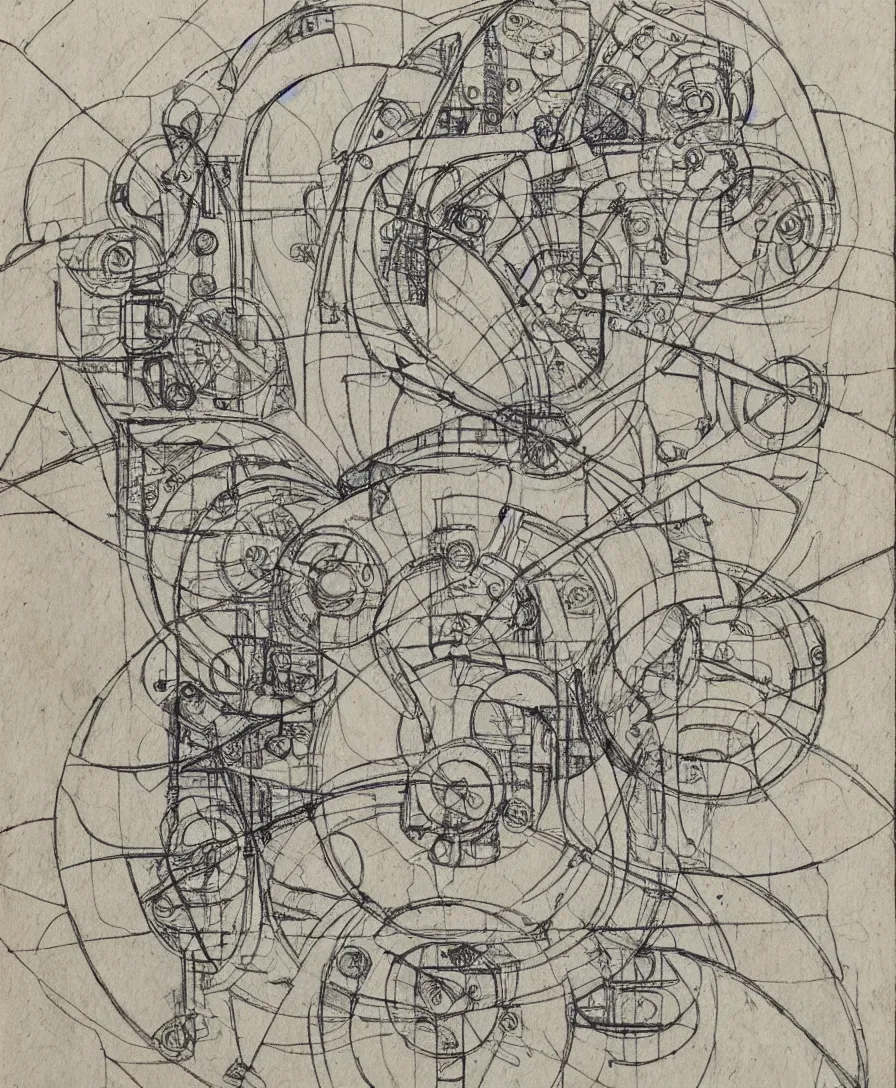 Prompt: mechanical drawing drafting blueprint sketch Davinci art abstract realistic