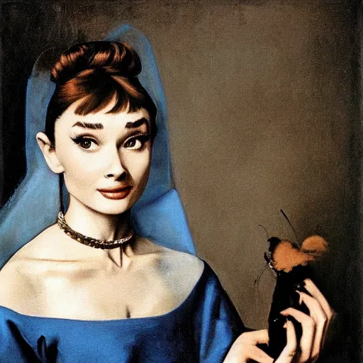 Prompt: audrey hepburn art by johannes vermeer