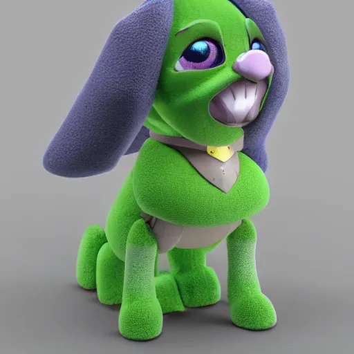 Prompt: cute fumo plush of a knight dog girl of a royal legion, green and purple, vray