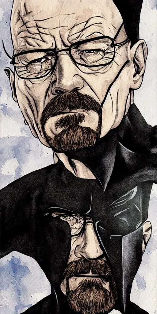 Image similar to portrait of walter white as the batman, illustration, art by neil gaiman