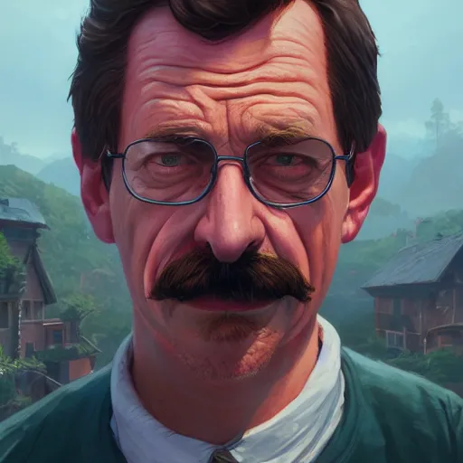 Image similar to highly detailed portrait ned flanders, in gta v, stephen bliss, unreal engine, fantasy art by greg rutkowski, loish, rhads, ferdinand knab, makoto shinkai and lois van baarle, ilya kuvshinov, rossdraws, tom bagshaw, global illumination, radiant light, detailed and intricate environment