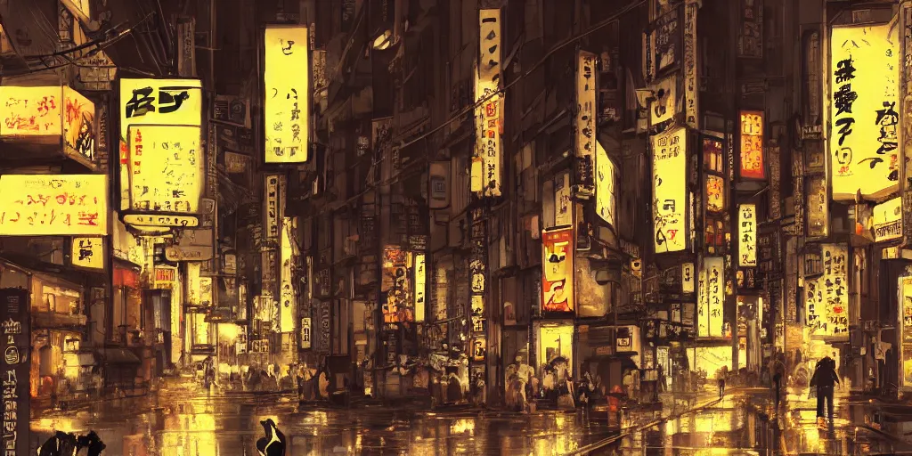 Image similar to a cat walking at the busy streets of tokyo at night, mixed media, concept art, digital painting, trending on artstation, highly detailed, epic composition, 8 k uhd