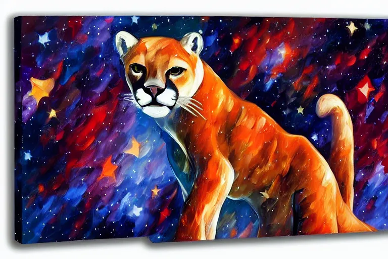 Image similar to the night sky, stars forming the shape of a cougar, desaturated colours, sky focus, night time, trending on artstation, artwork by leonid afremov