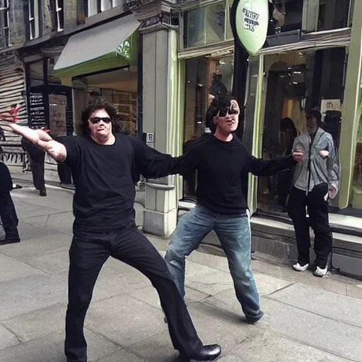 Prompt: “the Incredible Hulk and his twin brother terrorise shoppers on Marylebone High St #bbcnews hq photo ”