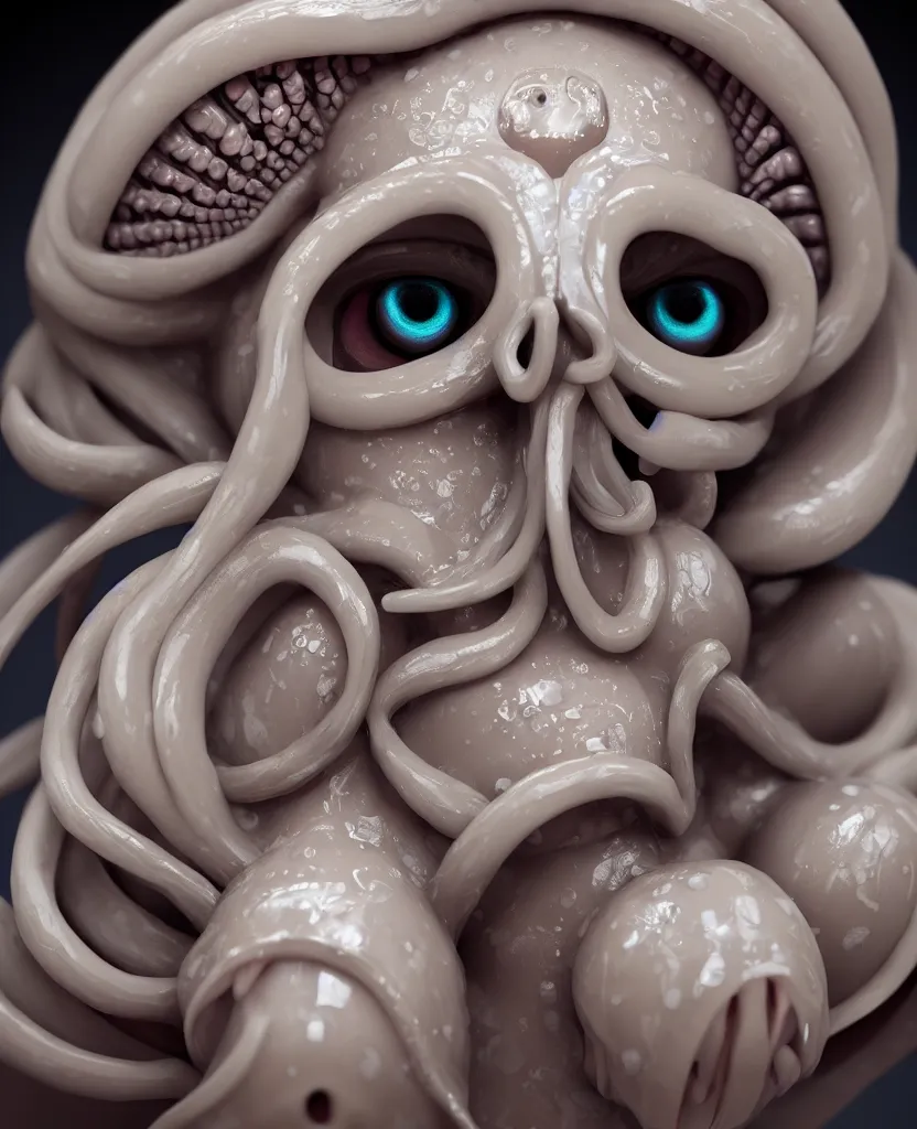 Image similar to goddess princess beautiful face close-up portrait ram skull plasticine sculpture. jellyfish phoenix head, nautilus, orchid, skull, betta fish, bioluminiscent creatures, intricate artwork by Tooth Wu and wlop and beeple. octane render, trending on artstation, greg rutkowski very coherent symmetrical artwork. cinematic, hyper realism, high detail, octane render, 8k