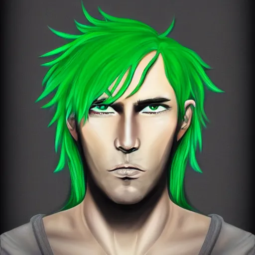 Image similar to portrait of a man with green hair, with eyes that look like a clock, digital art, trending on artstation