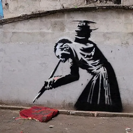 Prompt: a mural by banksy in the streets of india, street art, trending