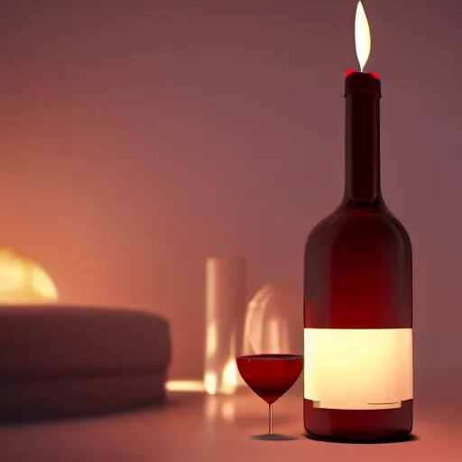 Image similar to wine bottle in candle - lit cool luxury igloo, highly detailed, concept art, realistic, octane render, unreal engine, up close shot