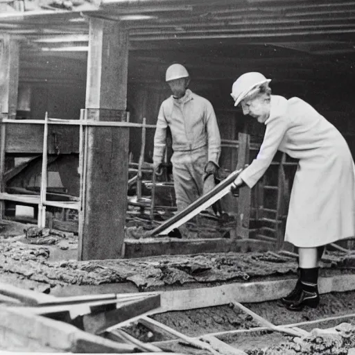 Image similar to Queen Elizabeth working hard on a building site