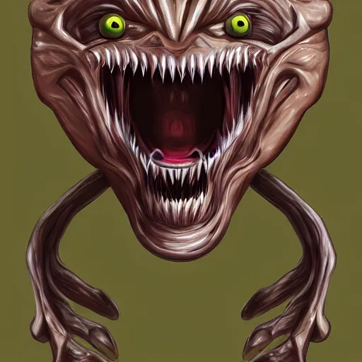 Prompt: a mimic pretending to be a basketball with a long tongue and sharp teeth, fantasy, digital painting