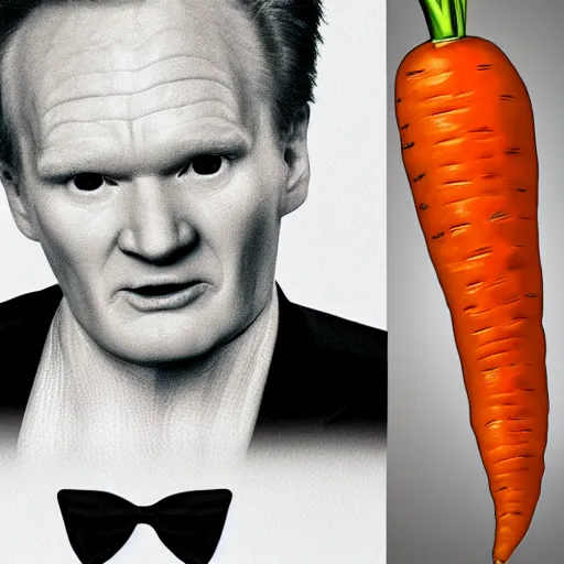 Prompt: carrot with connan o brien face caricature