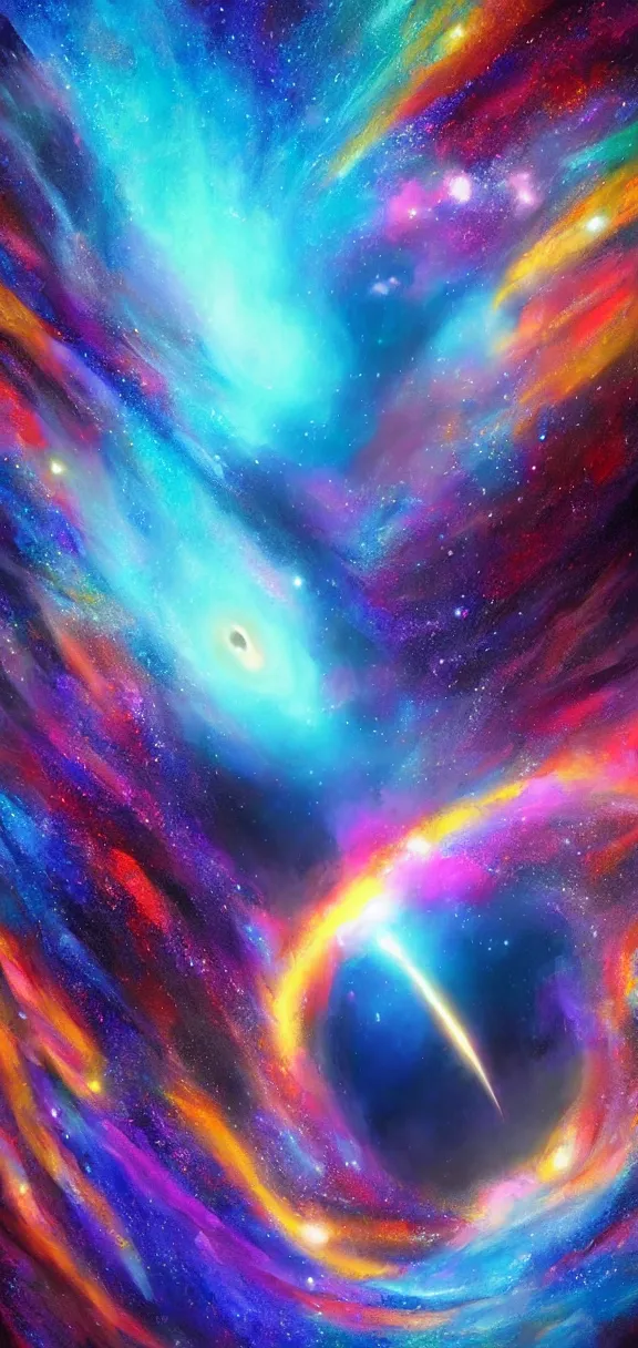 Prompt: colorful galaxy blackhole portal to hyperspace concept art by sylvan sarrailh