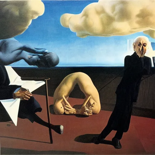 Prompt: problem of evil, godless, symbolic, freudian, by dali and de chirico and magritte and paula rego and neo rauch