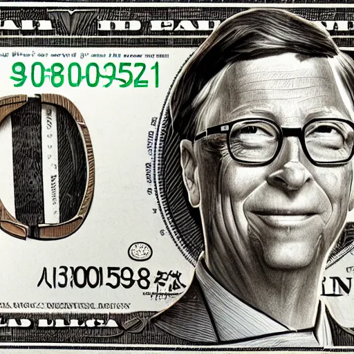 Image similar to Bill gates building a wood gate made of dollar bills,, smooth, sharp focus,, pixiv, ultra highly detailed