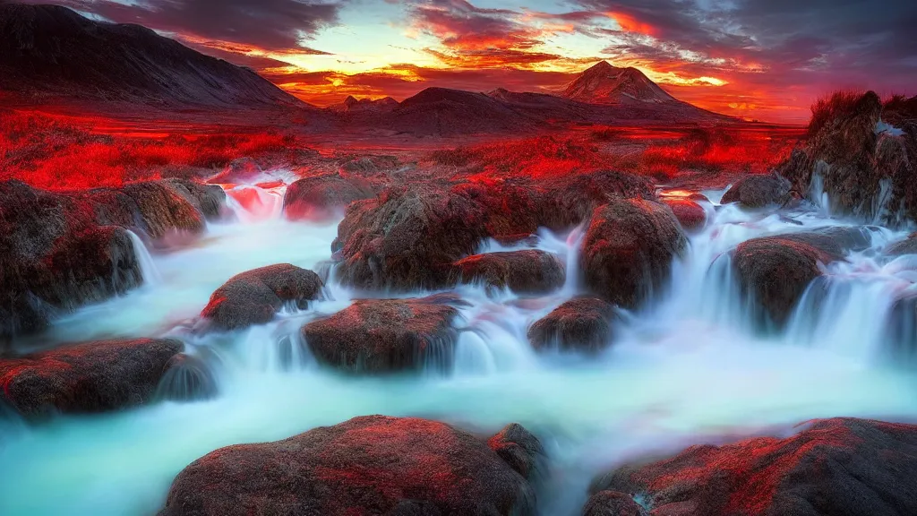 Image similar to amazing landscape photo of hot springs by marc adamus, beautiful dramatic lighting