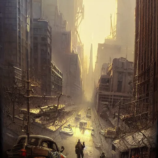 Prompt: post apocalyptic san francisco, plague, artstation by edward robert hughes