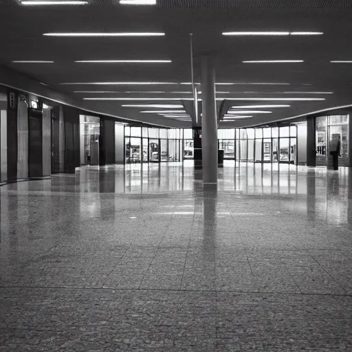 Image similar to empty mall, dark, liminal space photograph