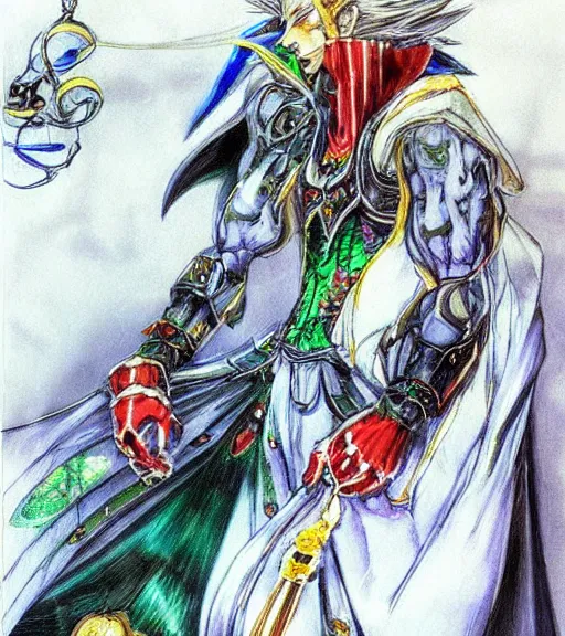 Image similar to kefka palazzo using a smartphone!!!!!!! by yoshitaka amano, concept art